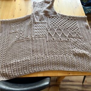 Cozy Cable Knit Hooded Poncho in Taupe